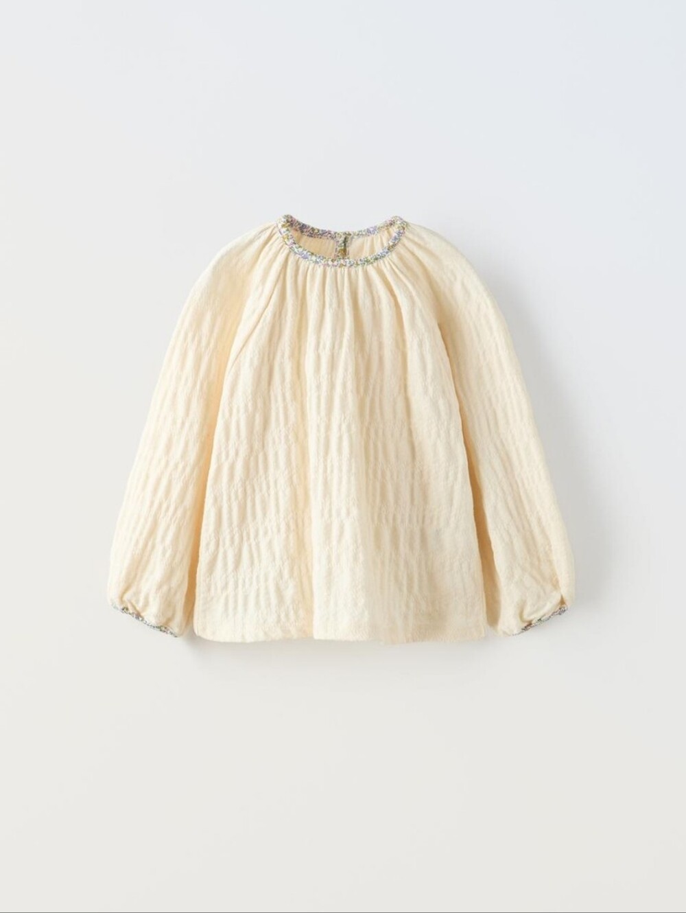 Cream Floral Piped Muslin Blouse